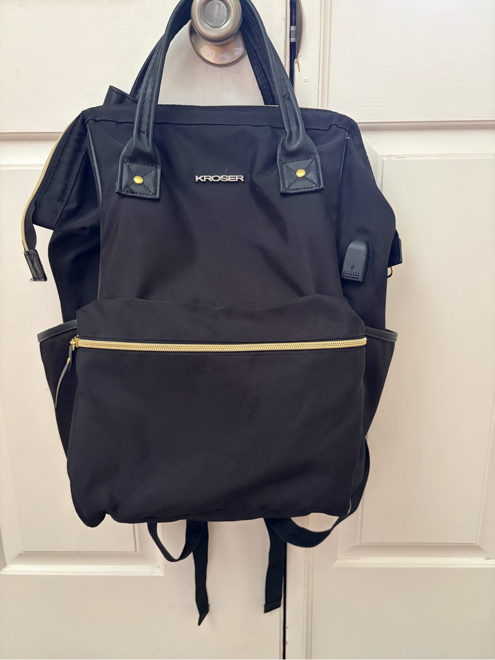 Women's Black Backpack Tote with Gold Zipper - Classic Carryall Tech Friendly